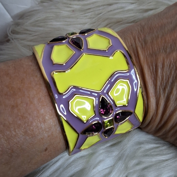 Kate Spade Yellow and Purple Enamel Wide Cuff Bracelet NwOT - Picture 1 of 7